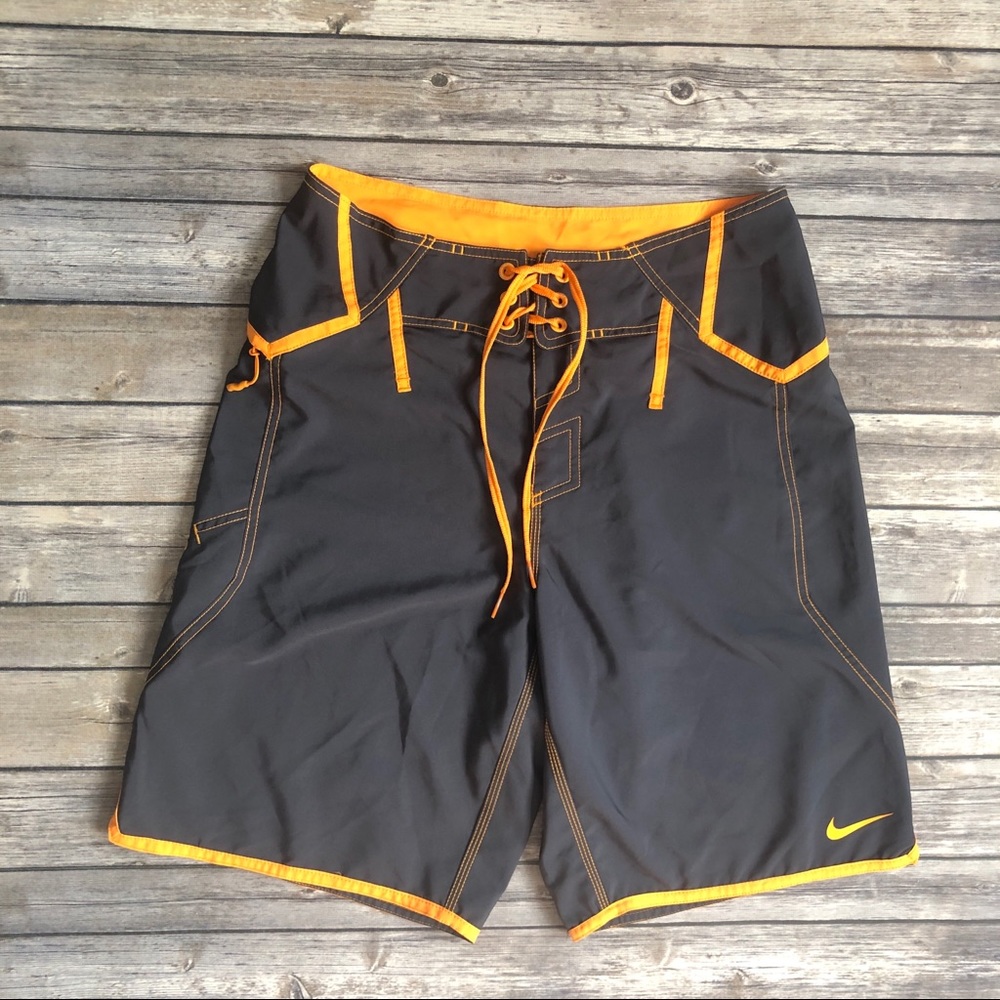 Nike Men 30 Gray Orange Board Swim Shorts Trunks